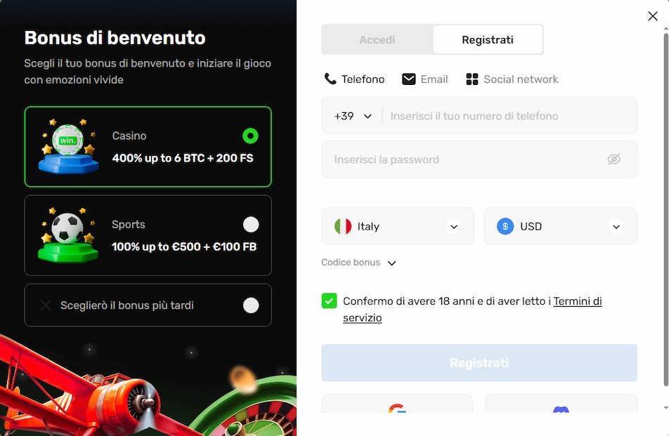 Win Casinò registrazione